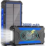 Power Bank Solare 36000 mAh, Caricabatterie Solare Wireless con Doppia Uscita/Ingresso Porte e Torcia, Power Bank Portatile E