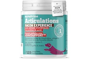 MyPetPrime Articulations Chien Complément Alimentaire 120 + 5 Comprimés Supplémentaires Offerts | Nouvelle Formule JointSupport avec MSM, Poudre de Moule Verte, Glucosamine et Griffe du Diable