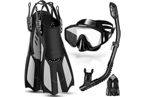 Odoland Set de Plongée 3 en 1 180° Vue Panoramique Masque Plongée et Tuba, Anti Fuite et Anti Buée, Palme Réglables, pour Adultes et Adolescents Parent