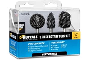 Kutzall Kit de Fresas Rotativas de 3 Piezas - Eje de ¼", muy grueso Eje, Muy Basto - Accesorio para Trabajos en Madera para Herramientas DeWalt, Makita, Milwaukee - Carburo de Tungsteno Estructurado