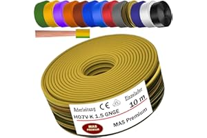 MAS Premium Von 5 bis 100m Aderleitung H07 V-K 1x1,5 mm² SW HBL GNGE GN RT DBL BR OR GR WS VIO U-MAR.BL RS RTWS DBLWS oder GE Einzelader flexibel (Grün/Gelb, 10m)