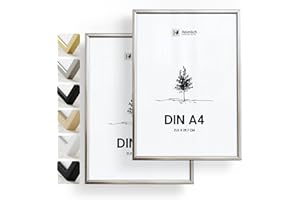 Heimlich® - Picture Frame - A4 21x30 cm, Aluminium Metal, Silver, 2 Pack - Document Certificate Diploma Frames with Plastic Sheet Cover - Wall Mount or Table Top Display