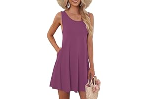 AUSELILY Summer Dresses for Women UK Casual Sleeveless Pleated Ladies Dress with Pocket