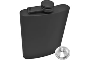 Flasque alcool whisky en acier inoxydable noire matte 24 cl avec entonnoir pour usage facile dans coffret cadeau élégant par IDALIO