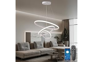 YOODI Lampadario a Sospensione per Tavolo 45W, 3 Anelli LED Lampada a Sospensione con Telecomando, Dimmerabile 3000K-6000K, Lampadario a Soffitto per Soggiorno, Camera da Letto, Hotel, Bianco