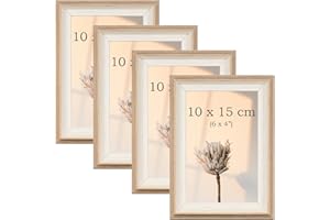 YoHyien 4 Sztuki Ramki na Zdjęcia 10x15, Ramki do Zdjęć Stojące na Biurku 15x10, Ramki na Zdjęcia w Orientacji Poziomej i Pionowej z Mocowaniem na Ścianę (Faktura Drewna, 10 x 15 cm)