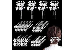 UHELTOSLY 36 Stück Hochzeit Haarnadeln, Brauthaarnadeln U-förmige Diamant-Haarnadeln Kristallblumen-Form-Haarnadel, Perlen Haarnadeln mit Perlen Blume Für Frauen, Mädchen, Hochzeit, Ball(5 Stile)