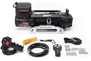 KANGAROO WINCH Schnelle Elektrische Seilwinde 12V mit Funkfernsteuerung - 8000 lbs Zugkraft - Langlebiges Kunststoffseil - Perfekt für Offroad - 4x4 Forst- und Nutzfahrzeuge (K8000XP)