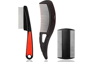 Nogeqi 4 pettini per pidocchi in acciaio inox, con manico in silicone, per bambini, per adulti, cani, gatti