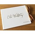 ukgiftstoreonline White Wedding Guest Book Gift With Gold Ribbon