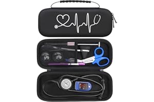 BOVKE Étui de Voyage pour Stéthoscope 3M Littmann Classic III, Lightweight II S.E, stéthoscopes légers MDF Acoustica, Poche en Filet pour Stylos Ciseaux Médicaux et Accessoires Infirmiers, Noir