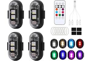 Bacxzomx 4 Pièces Lumières Stroboscopiques pour Drone, 8 Couleurs LED Strobe Drone Light Étanche sans Fil avec Télécommande pour Motos Dirt Bikes Vélos électriques RC Cars