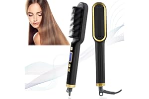 VISIONPZ Hair Straighteners for Women, Ionic Hair Straightener Brush, Fast Heating and Adjustable Temperature, Women Gifts, Hair Styler Tools for Home - Black