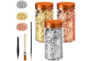 OLRWSLG Gold Foil Flakes for Resin, Craft Gold Metal Leaf Metallic Leaf for Nails Art Painting Resin Casting Jewelry Making DIY Home Decoration(Gold, Silver, Rose Gold Colors)