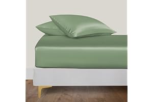 ‎LINENWALAS LINENWALAS Organic Vegan Bamboo Silk Fitted Sheet 200x200 cm, Deep Pocket up to 40 cm Soft, Oeko-Tex Certified Cooling Bamboo Bedding Only Fitted Sheet Perfect for Skin (Avocado Green)
