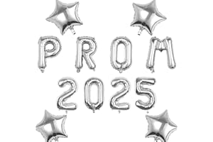 Pargleev Prom 2025 Balloons with Star Hanging Foil Balloons Letter for High School College Grad Graduation Retirement Party Decorations Silver