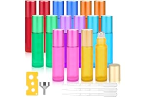 Maxmoc 16pcs Roll on Glasflaschen für Ätherisches Öl, 10ml Roll on Flasche Leer mit Edelstahl-Ball, Bunt Rollon Flaschen mit Öffner, Tropfer, Trichter für Ätherische Öle, Parfüm, Massage