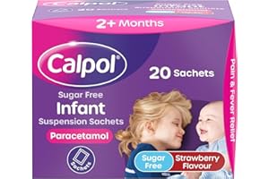 Calpol Sugar-Free Infant Suspension Paracetamol Sachets (20 x 5ml), Calpol Sachets with Strawberry Flavour Paracetamol for Fever & Pain Relief, Suitable for 2+ Months Babies &Kids