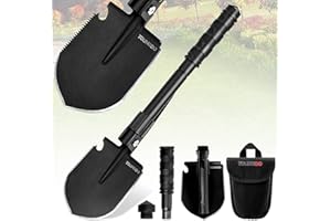 YOUNGDO Pelle Multifonction, Pelle Pliante 10 Fonctions, Pelle Pliante Multifonctionnelle pour Couper Branches, Camping, Survie, Randonnée et Jardinage (Pelle Pliable+ 2 Poignées)