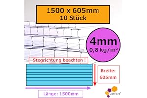 LÖFFERT KUNSTSTOFFE 4mm | 10 Stück | 1500x605mm | Löffert® Gewächshausplatten | 800g/m² Polycarbonat | Stegplatte | 4mm 6mm 8mm 10mm | alle Standard-Größen