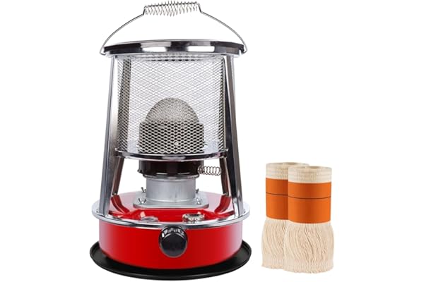 Chauffage à pétrole portable 2600W avec mèche + 2 rechanges, poêle à pétrole extérieur camping tente, réservoir 4,6L, autonomie 18 h, chauffage d’appoint économique sans électricité, chauffage