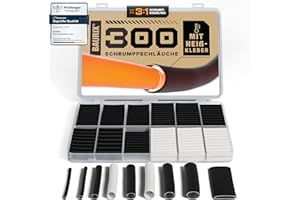 BAURIX® Schrumpfschlauch Set 300 Stück I 3:1 Schrumpfverhältnis I Schrumpfschlauch wasserdicht mit Heißkleber-Innenschicht I wasserfeste Versiegelung IP67 I Länge pro Isolierschlauch 45mm