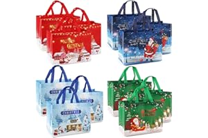 AVISKI 12 × Świąteczne torebki prezentowe z uchwytami - wielofunkcyjne torby do przenoszenia do pakowania prezentów, robienia zakupów i akcesoriów imprezowych - torebki na smakołyki z włókniny