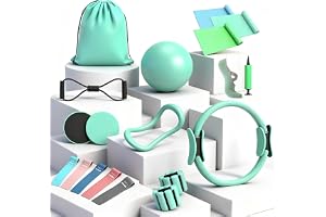 19-delar Pilates-set, Mintgrönt hemmaträningsset, Pilates-utrustning med Pilates-ring, Pilates-boll, Terraband, Justerbara viktsband, Motståndsband, Sportutrustning för fitness hemma