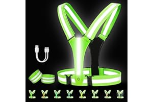 Adiwo LED Gilet Catarifrangente Running, 1Luce Super Luminosa Ricaricabile USB 2 Braccialetto Riflettenteper Camminate/Ciclismo/Jogging Notturni, Regolabile per Uomini e Donne