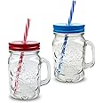 Pack of 2 Mason Jars with Handles, 500 ml Durable Drinking Glasses with Lids, Straws – Perfect for Cold Beverages Including Juices and Smoothies – Ergonomic and Comes in Attractive Hues and Designs