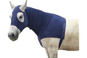 GALLOPOFF Horse Stretch Hood with Zipper, Full Face & Neck Cover for Sweet Itch Protection – Mane Braid Shoulder Guard & Fly Shield Navy Small