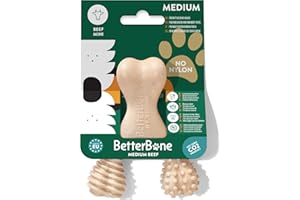 BetterBone - Zabawka dla psa do żucia - Mini Medium Beef - Kość do żucia dla psa, bez nylonu i GMO na bazie celulozy, zabawka do żucia średnio twarda o smaku wołowiny - drewno do żucia bez odprysków i