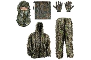 ‎PELLOR PELLOR 3D Ghillie Tarnanzug, Dschungel Ghillie Suit Woodland Camouflage Anzug Kleidung mit Camouflage Kappen Handschuhe für Jagd Verdeckt