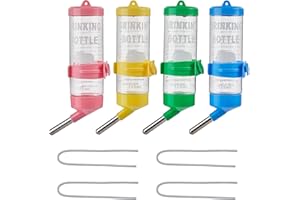 AHANDMAKER No Drip Small Animal Water Bottle, 4 Colors 125ML Small Animals Wire Cage Dispenser Waterer, Water Feeder Bottle with Holder for Small Pet, Bunny, Ferret, Hamster, Guinea Pig, Rabbit
