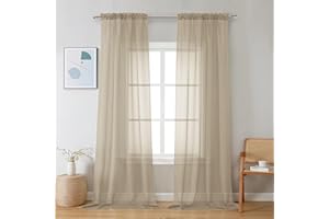 Chyhomenyc Taupe Sheer Curtains 96 inches Long 2 Panels, Light Filtering Soft Airy Solid Elegant Voile Window Treatment Drapes for Bedroom Living Room Wedding Party Decor, 42 Wx96 L, 8FT L