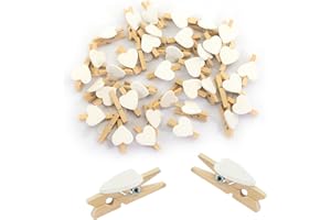 ‎OBLIQUE UNIQUE Oblique-Unique® Herz Mini Holz Wäscheklammern 50 Stück in Rot oder Weiss - Holzklammern Deko Klammern (Weiss)