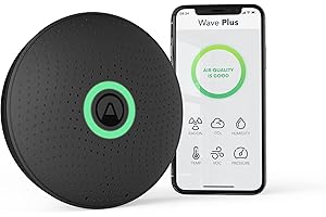 Airthings 2911 Wave Plus Monitor de Radón y de la Calidad del Aire con Detector de CO2, COV, Presión de Aire, Humedad y Temperatura, Color Negro