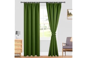 ‎DWCN DWCN Vorhang Verdunkelung Gardinen mit Kräuselband Gardinen Vorhänge Wohnzimmer Thermogardine Kräuselband, 228x167cm(HöhexBreite), Oliv Grün, 2er Set