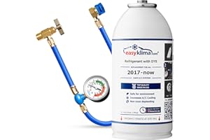 AUTO EASY KLIMA Kit de Recharge EasyKlima® 2-en-1 R1234yf: Recharge de gaz avec Tuyau et indicateur de Pression. Idéal pour recharger soi-même la climatisation des Voitures 2017+.