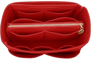 LEXSION Felt Purse Bag Organizer Insert with zipper Bag Tote Shaper Fit Speedy Neverful PM MM, Red, L