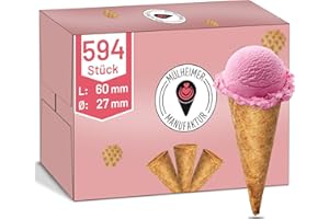 ‎MÜLHEIMER MANUFAKTUR MyNaschbar Eiswaffel Mini Cono 594 Stück, 60 mm lang, Ø 27 mm, VEGAN – Süße Mini Eiswaffeln Hörnchen mit Rand, – Essbare Eistüten perfekt für Eisbecher, Deko & Co. – Eiswaffeln in Eisdielen-Qualität