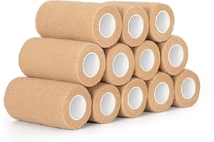SEADESKY 12 Rolls Cohesive Bandage 4 Inch Self Adherent Cohesive Bandages 10cm x 4.5m Sports Wrap Tape Pet Vet Wrap Self Adhesive Bandages for First Aid Wrist Ankle (Skin Color)