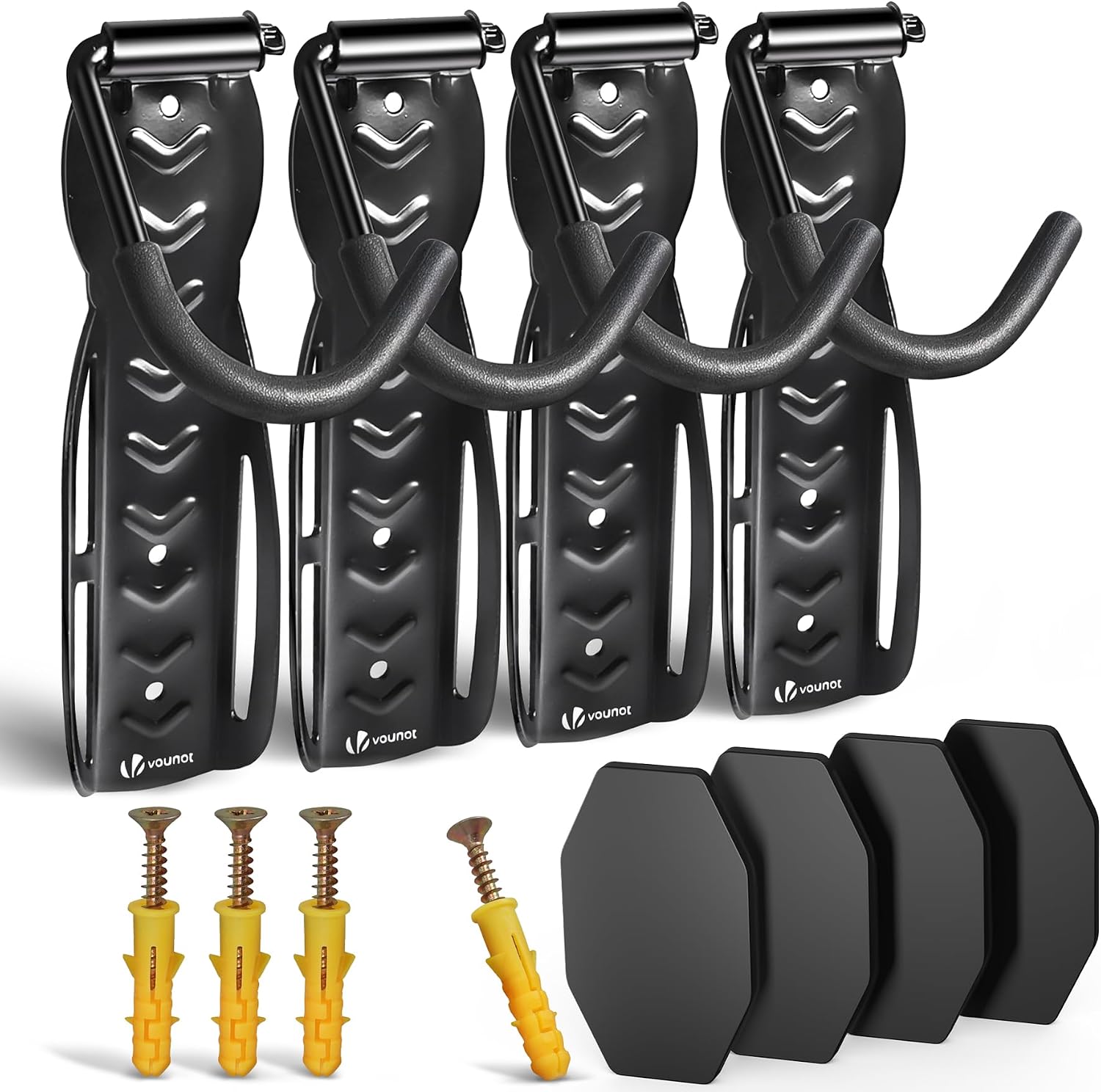 VOUNOT® Soportes de Pared para Bicicletas, Gancho para Colgar Bicicleta, Soporta Hasta 30kg Cada Uno, Portabicicletas de Almacenamiento Vertical para Casa Garaje, Sótano con 4 Almohadillas Protectores