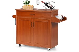 COSTWAY Carrello da Cucina con Ruote di Gomma, Scaffale per Microonde Carrello Servizio, Credenza Cucina Legno Moderno Elegante, 116 x 37 x 85 cm (Marrone)