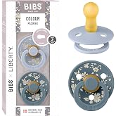BIBS Liberty Colour Pacifier, 6-18 Months, Pack of 2, Capel Dusty Blue | Round Teat | Natural Rubber Latex | Size 2 | BPA Fre