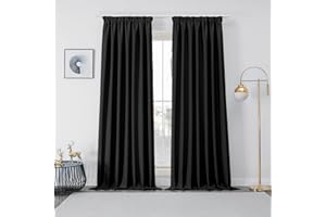 ‎JOYDECO Joydeco Gardinen mit Kräuselband Vorhänge Blickdicht 2 Stück H 245 x B 132 cm Schienensystem Schwarz Verdunkelungsvorhang Thermovorhang Kälteschutz Schlafzimmer Blackout Curtains