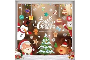 GUGATAD Vetrofanie Natalizie 160 PZ, DIY Adesivi Vetrofanie Natale, Stickers Natalizi Rimovibile Statici in PVC, Vetrofanie Natale Contiene Fiocco di Neve, Natalizia Alci, Babbo Natale