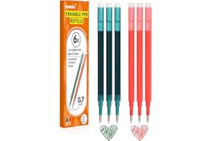 Donluhu Mine sostituibili cancellabili [3 rosso, 3 verde, confezione da 6, 0.7 mm] Compatibili con le penne Pilot FriXion Ball & Clicke, mine di ricambio per penne gel cancellabili