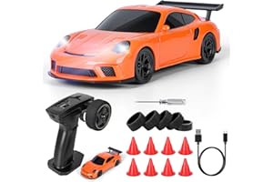 JONRRYIN RC Auto Drift 1:43, Macchina Telecomandata Drift, Mini Drift Car, Micro Macchina Telecomandata con Luce LED, 15km/h, Auto Giocattolo per Bambini di 14 Anni (Arancione - Standard)