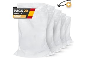 BIBODU Pack 20 Sacos para Escombros | 55 x 95cm - Muy Resistentes (55kg) & Reutilizables | Saco de Escombros perfectos para Arena, Tierra, Jardin, Construcción y Hojas